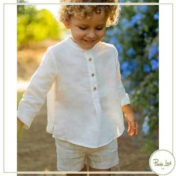 P22B73-Camicia Fina Ejerique Bianco-Abbigliamento Bambini Primavera Estate 2022