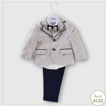 Completo con giacca DiLù Beige blu - Abbigliamento Neonato Autunno Inverno 2022 -codice articolo I22520A