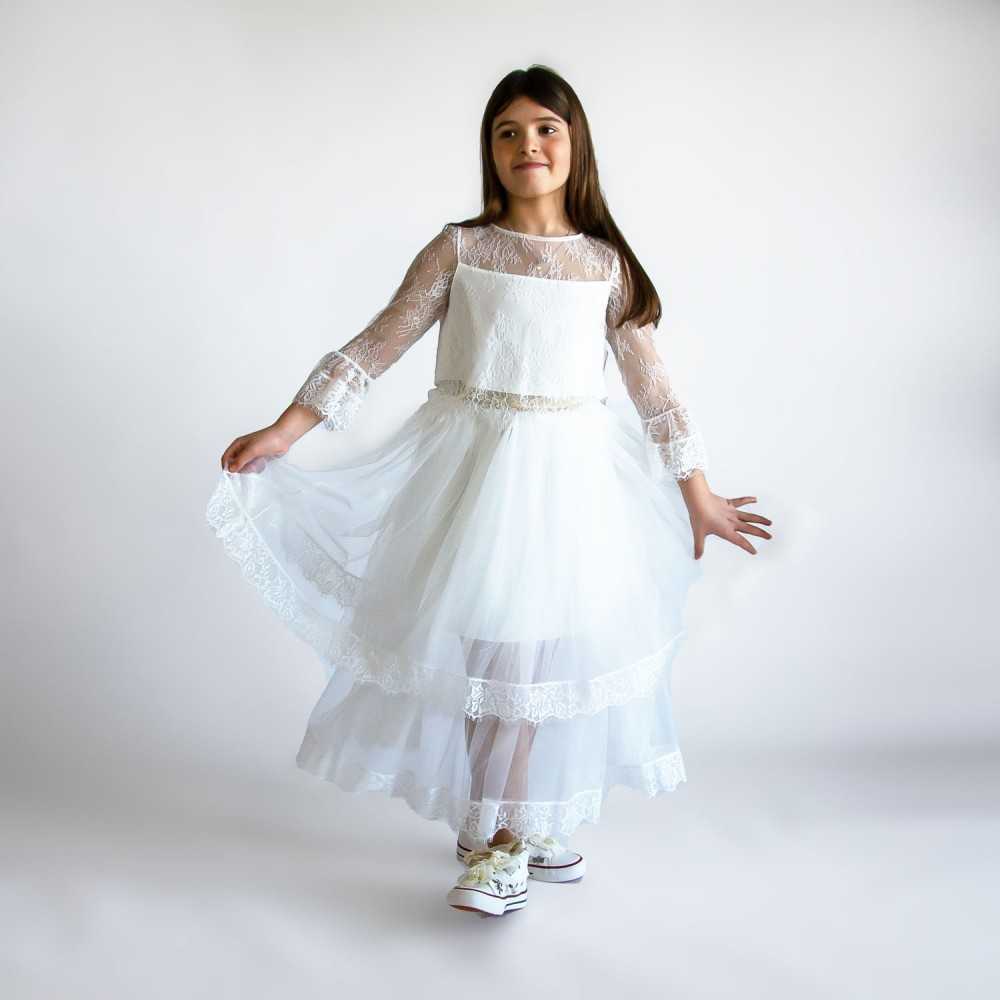 8902-Completo Miss Leod Bianco-Abbigliamento Bambini Primavera Estate 2024